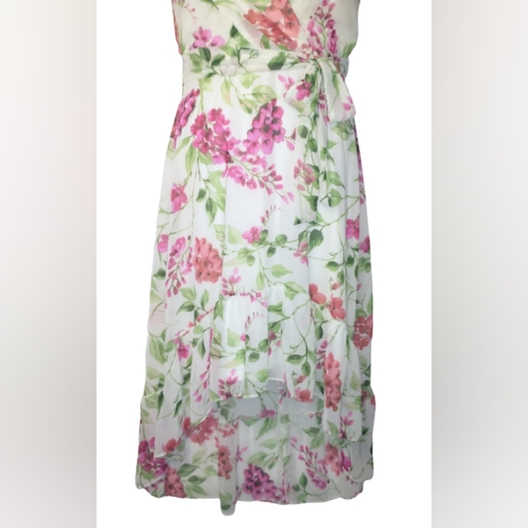 (Host Pick)Roz & Ali White And Pink Floral High-Low Dress Size 6 - Picture 4 of 13